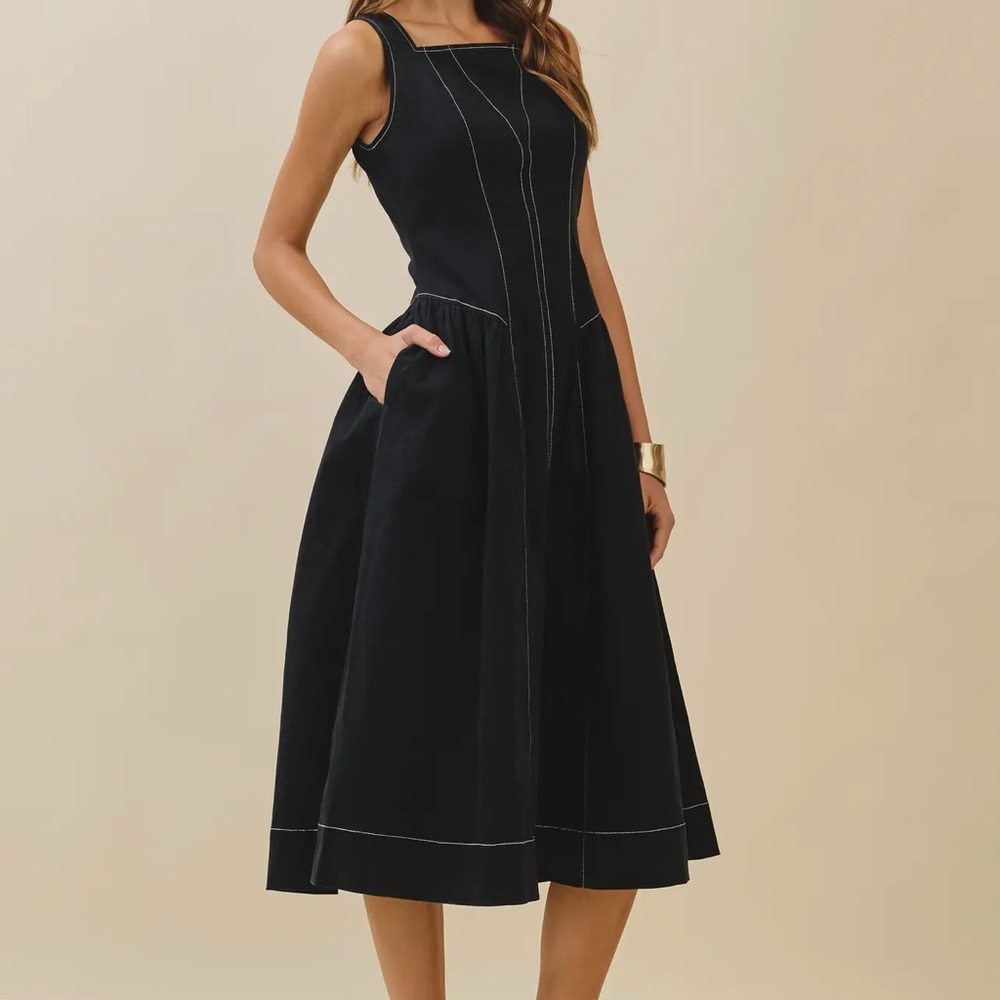 TCEC Black Midi Dress with White Stitching - Picture 3 of 5